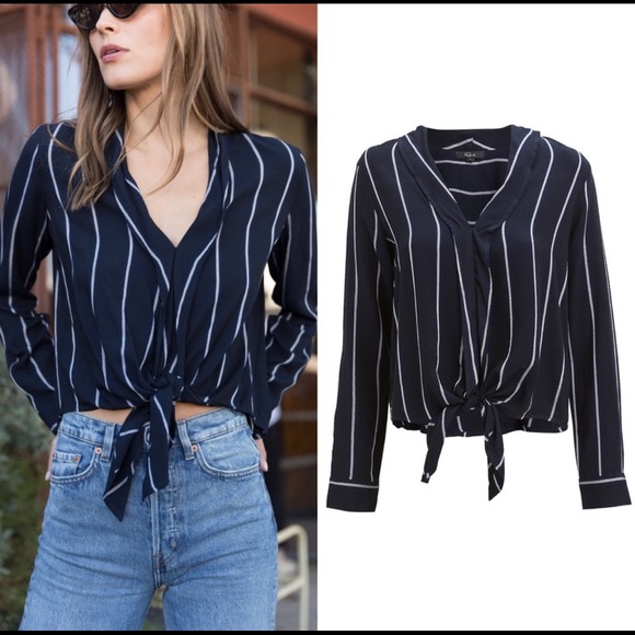 Rails Ava Metallic Stripe Tie Front Button Down Shirt
Navy Blue S - Picture 3 of 9
